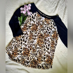 Wallflower Sheer Leopard Baseball Style Blouse - XS